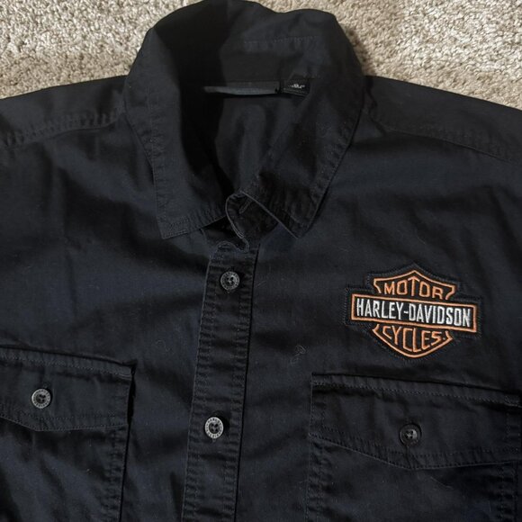 Harley-Davidson Shirt Mens XL Black Short Sleeve Button Up Bar & Shield Work - Picture 2 of 8